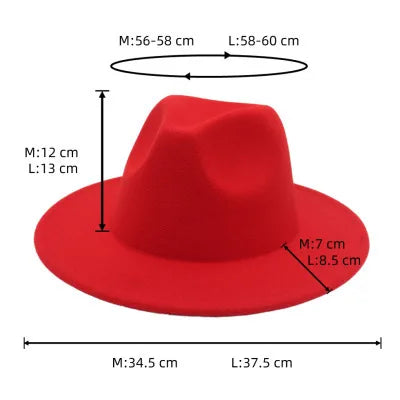 Classic Women Fedora Hats Autumn Winter Gentleman Jazz Felt Hat For Men Retro Church Lady Flat Wide Brim Dress Hat