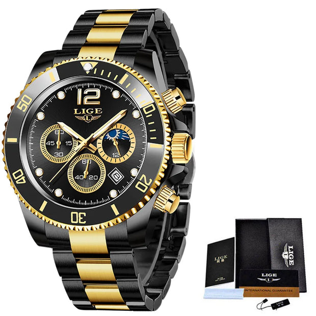 LIGE Men Watch Fashion Full Steel Military Waterproof Quartz Watches for Men Top Brand Luxury Military Chronograph Montre Homme