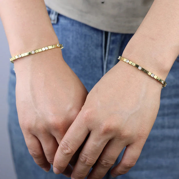 3MM Width Geometric Square Plain Beaded 5A Cubic Zirconia CZ Mix Sparking Tennis Chain Delicate Fashion Women Bracelet