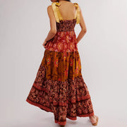Imcute Women Summer Dresses Flowy Smocked Maxi Dress Sleeveless Tie Shoulder Boho Dresses Y2K Floral Beach Sundresses