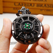 Vintage Black Compass Pocket Watch Cool Black Necklace Quartz Pocket Watches Pendant Gift for Men Women CF1382