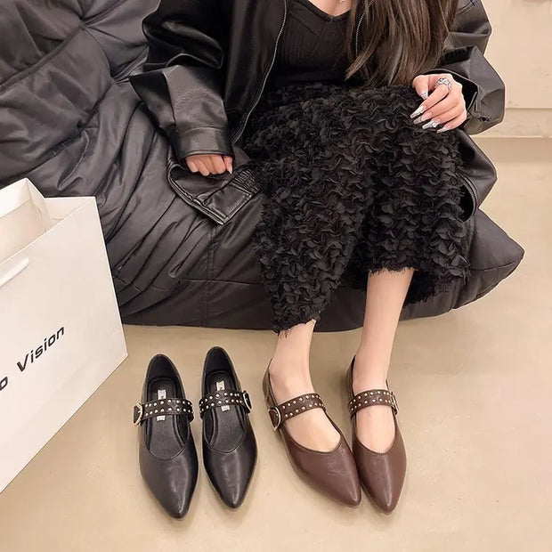 2025 New Pointed Toe Fashion Women Shoes Spring Autumn Elegant Party Daily Low Heels Pump Footwear Women Minimalist Flats Shoes