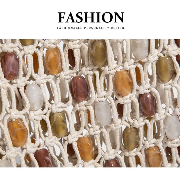 Women Beaded Bag Summer Design Hollow-out Woven Bead Tote Bag Shoulder Bag Female Small Handbag