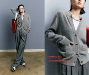 Autumn/Winter Knitted Loose Cardigan Jacket Pure Wool Sweater Temperament round Neck Slim Fit Long Sleeve Top for Women