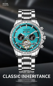 2025 Year Month Sunday Multi-functional Mechanical Watch GLENAW Watch Diamond Circle Stainless Steel Waterproof Luminous Watches