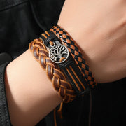 Punk Casual Bead6 Pc/set Tree Black Khaki Handmade Men Bracelets Male Women Leather Bracelets Men Bangle Wholesale Jewelry Gift