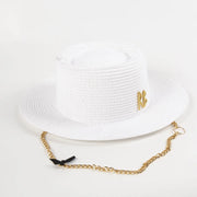 Fashionable Metal Letter Straw Hats for Women Men Summer Outdoor Holidays Beach Sun Hat Panama Hat