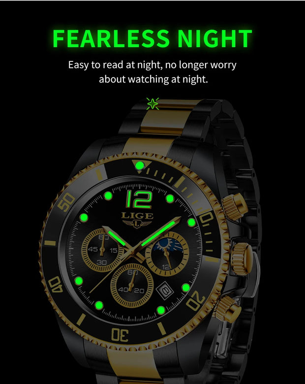 LIGE Men Watch Fashion Full Steel Military Waterproof Quartz Watches for Men Top Brand Luxury Military Chronograph Montre Homme