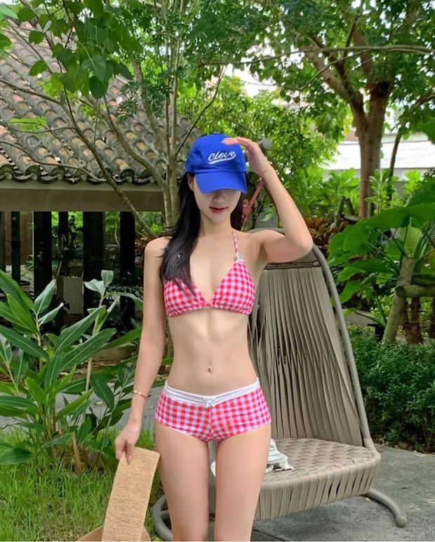 Sexy Two-Piece Bikini Swimwear Women's Korean Style Hot Spring Suit Small Chest Gathered Baseini Thermal Spa Swimsuit