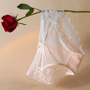 Womens Briefs Sheer Mesh Perspective Lace Panties Breathable Transparent Underpants Low-rise Sexy Bowknot Underwear Bikini
