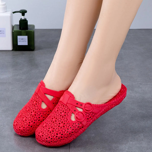 Wrapped Toe Breathable Slippers Women Summer Outer Wear Hole Shoes Home Fashion Casual Hollow Out Slip On Buckle Slipper Female