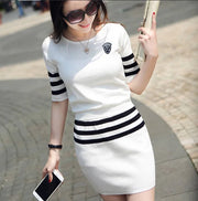 Women's Short Hip Wrap Skirt Suit 2024 Spring Summer New Fashion Stripe Knitted Crop Tops Dress Two Piece Set For Women Clothing