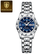 POEDAGAR Luxury Quartz Watch for Ladies Waterproof Luminous Date Week Stainless Steel Women Watches Elegant Dress WristWatch+box