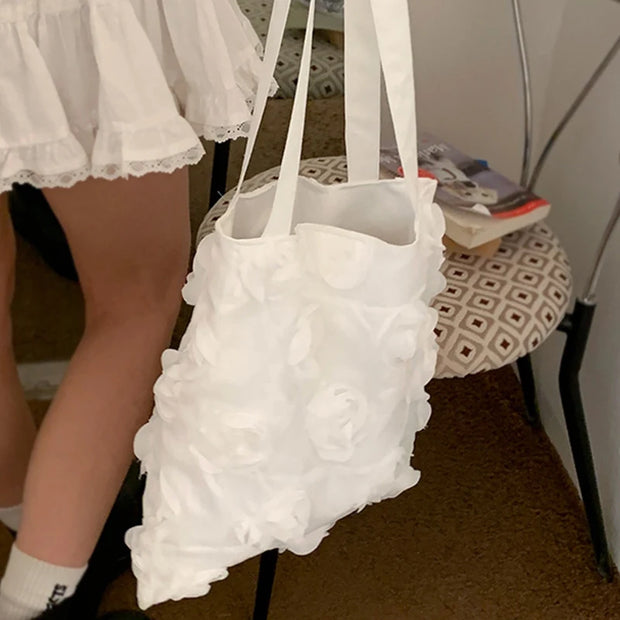 Korean 3d Flower ladies Shoulder Bag High Quality Three-dimensional Flower Canvas Bag Large Capacity Underarm Handbag Vest Bag