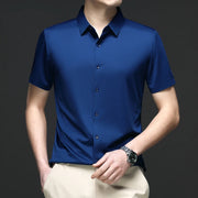New Men's Business Casual Solid Color Short Sleeved Shirt for Summer Fashion No Ironing Comfortable and Versatile Top