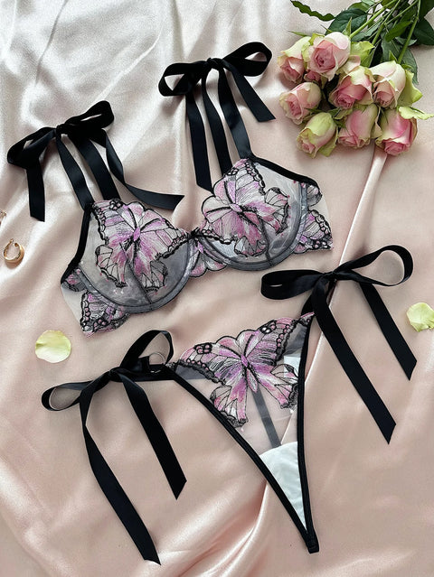 Ellolace Butterfly Lingerie Fancy Lace Delicate Underwear Fairy Embroidery Sheer Exotic Sets Bowknot Bilizna Hot Girl Underwear