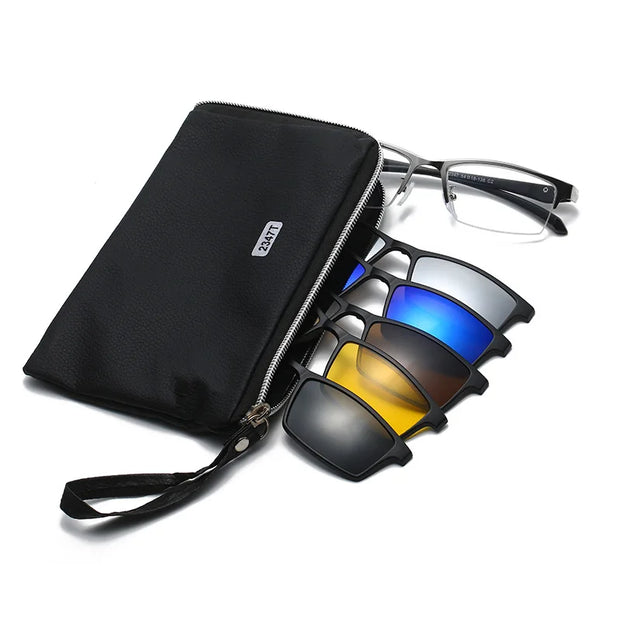 HDCRAFTER 6 In 1 Magnet Polarized Clip Glasses Frame Men TR90 Optical Myopia Clip Glasses For Men Prescription Eyeglasses Frame
