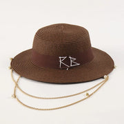Fashionable Metal Letter Straw Hats for Women Men Summer Outdoor Holidays Beach Sun Hat Panama Hat