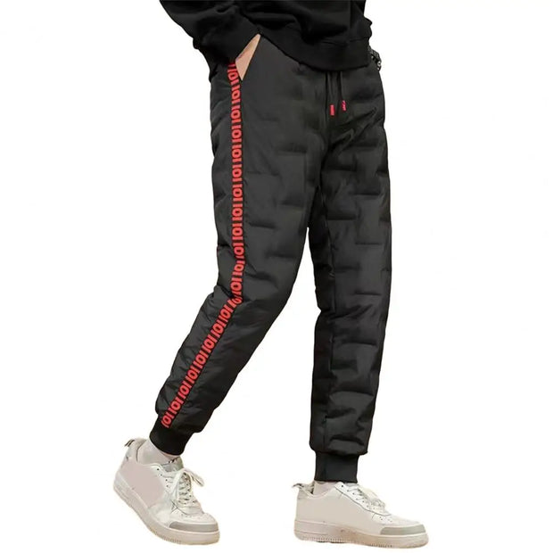 Down Padded Men's Pants Drawstring Warm Padded Sweatpants Loose Jogging Pants Thickened Warm Cotton Pants Thermal Down Trousers