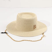 Fashionable Metal Letter Straw Hats for Women Men Summer Outdoor Holidays Beach Sun Hat Panama Hat