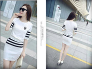 Women's Short Hip Wrap Skirt Suit 2024 Spring Summer New Fashion Stripe Knitted Crop Tops Dress Two Piece Set For Women Clothing