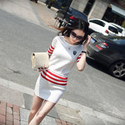 Women's Short Hip Wrap Skirt Suit 2024 Spring Summer New Fashion Stripe Knitted Crop Tops Dress Two Piece Set For Women Clothing