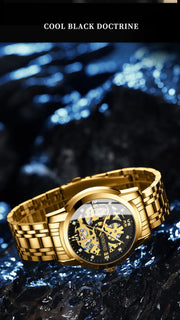 BINBOND Business New Automatic Non-Mechanical Quartz Watches 30M Waterproof Luminous Tourbillon Trendy Hollow Design Men Watches
