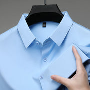 New Men's Business Casual Solid Color Short Sleeved Shirt for Summer Fashion No Ironing Comfortable and Versatile Top