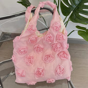 Korean 3d Flower ladies Shoulder Bag High Quality Three-dimensional Flower Canvas Bag Large Capacity Underarm Handbag Vest Bag
