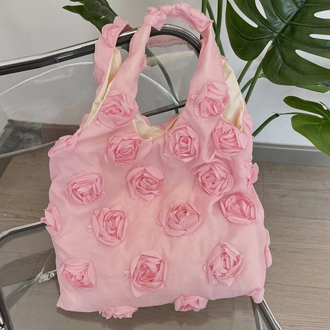 Korean 3d Flower ladies Shoulder Bag High Quality Three-dimensional Flower Canvas Bag Large Capacity Underarm Handbag Vest Bag