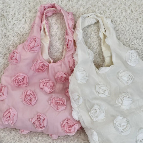 Korean 3d Flower ladies Shoulder Bag High Quality Three-dimensional Flower Canvas Bag Large Capacity Underarm Handbag Vest Bag