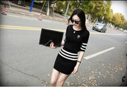 Women's Short Hip Wrap Skirt Suit 2024 Spring Summer New Fashion Stripe Knitted Crop Tops Dress Two Piece Set For Women Clothing