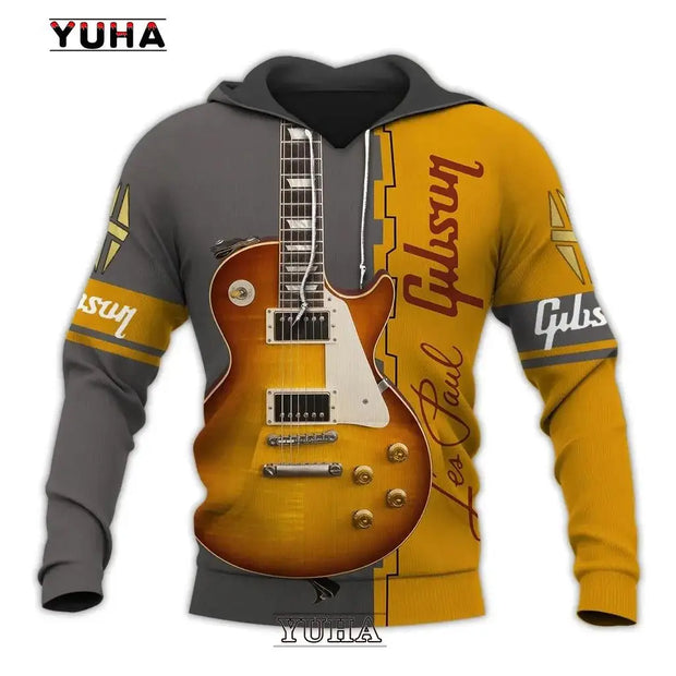 Mens 3d Guitar Printed Fashion Hoodie Daily European Size Sweatshirt Musical Moletom Female Psychedelic Clothes Wholesaler