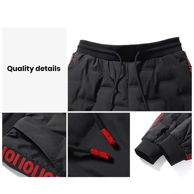 Down Padded Men's Pants Drawstring Warm Padded Sweatpants Loose Jogging Pants Thickened Warm Cotton Pants Thermal Down Trousers