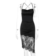 Dulzura Lace Patchwork Satin Mini Dress Women Bodycon Sexy Lace Up Backless Short Dress Party Elegant Clothes Birthday Evening