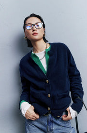 Autumn/Winter Knitted Loose Cardigan Jacket Pure Wool Sweater Temperament round Neck Slim Fit Long Sleeve Top for Women