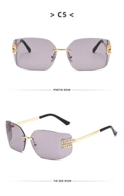 Retro American Curved Lenses Women'S Sunglasses Personalized Letter Decoration Glasses Outdoor Popular Eyepieces Shades Eyewear