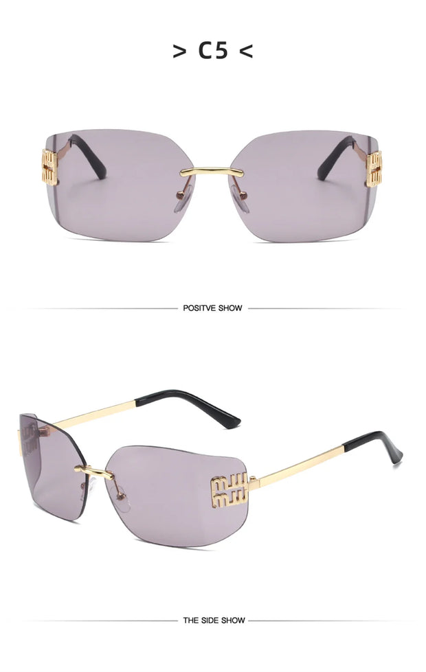 Retro American Curved Lenses Women'S Sunglasses Personalized Letter Decoration Glasses Outdoor Popular Eyepieces Shades Eyewear