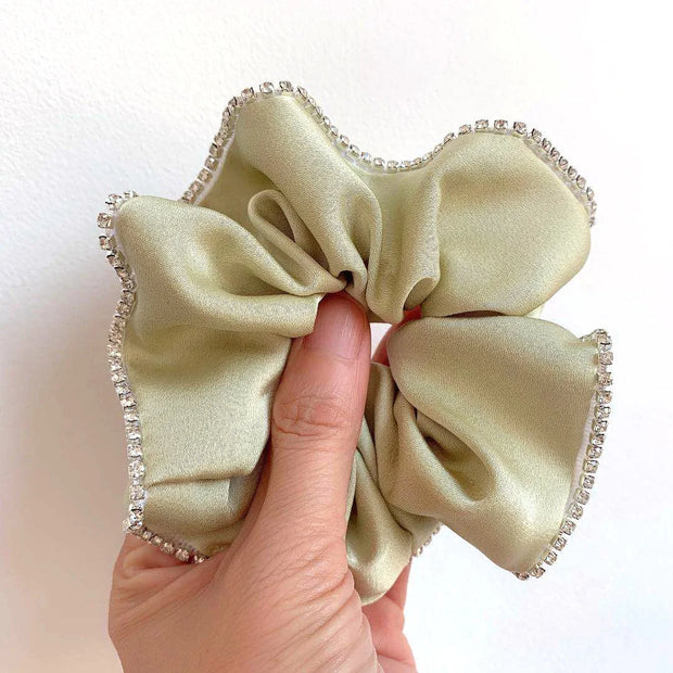 Elegant Solid Satin Scrunchies Elastic Hair Bands for Women Rhinestone Crystal Hairbands Korean Girls Head Tie Hair Accessories