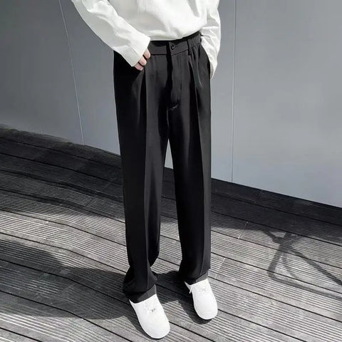 Men's Clothing Summer Casual Business Pure White Loose Fit Lightweight Draped Ice Silk Straight Wide Leg Dress Pants