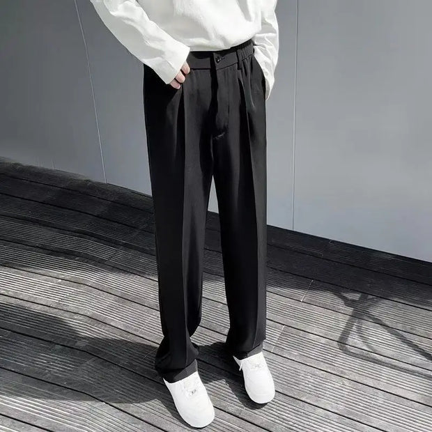 Men's Clothing Summer Casual Business Pure White Loose Fit Lightweight Draped Ice Silk Straight Wide Leg Dress Pants