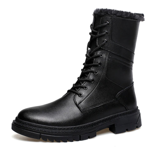 British Style Male Walking Footwear Luxury Brand Outdoor Boots High Quality Man Ankle Boots Warm Plush Fur Winter Shoes High Top