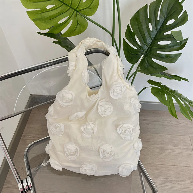 Korean 3d Flower ladies Shoulder Bag High Quality Three-dimensional Flower Canvas Bag Large Capacity Underarm Handbag Vest Bag
