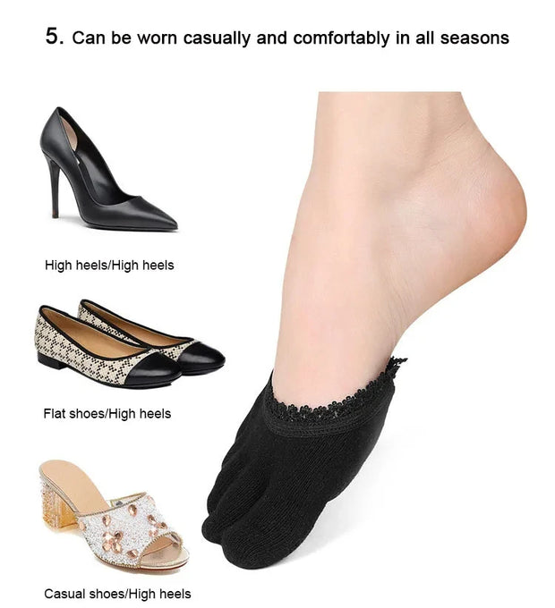 1 pair Five toes forefoot pads women's high heels wear half socks comfortable lace invisible socks foot pain care products