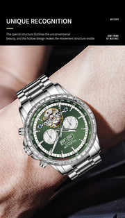 2025 Year Month Sunday Multi-functional Mechanical Watch GLENAW Watch Diamond Circle Stainless Steel Waterproof Luminous Watches