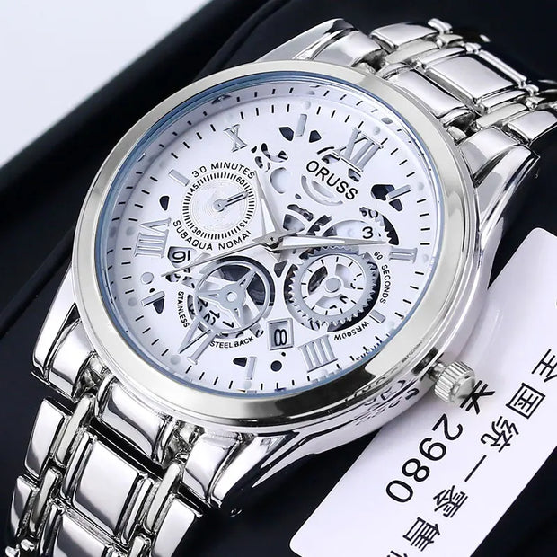 ORUSS New Style Fashion Brand Men's Quartz Watch Luxury Roman Dial Luminous Waterproof Sports Automatic Date Business Man Watch
