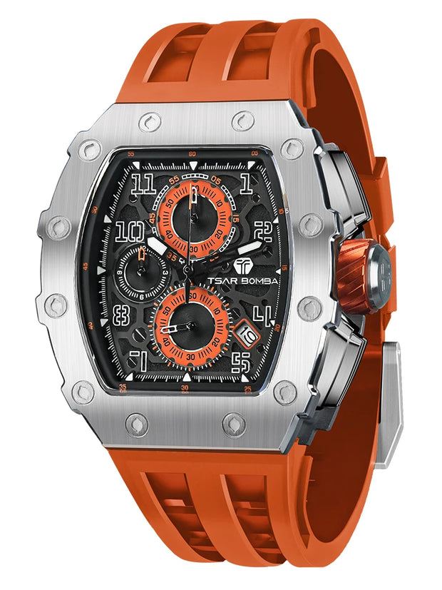 TSAR BOMBA Watch for Men Top Brand Luxury Waterproof Quartz Wristwatch Tonneau Clock Gift Chronograph Rectangle Mens Watch
