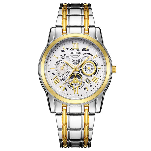 ORUSS New Style Fashion Brand Men's Quartz Watch Luxury Roman Dial Luminous Waterproof Sports Automatic Date Business Man Watch