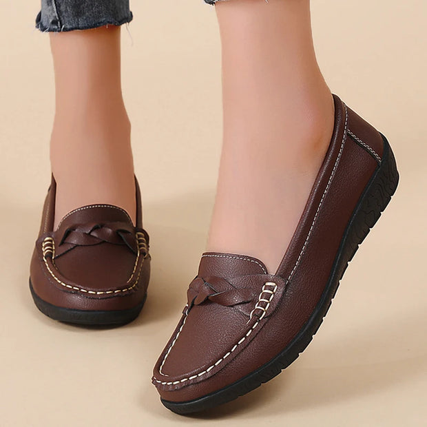 Fashion Wedge Women Flats Genuine Leather Outdoor Shoes Woman Footwear Shoes Women Moccasins Round Toe Chaussure Femme Plus Size