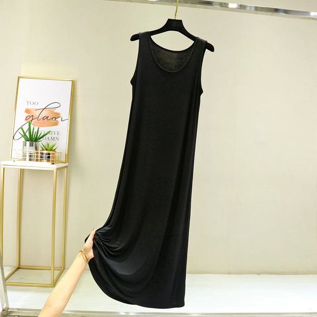 Cool Thin Summer Sleepwear For Women Outfit Night Shirt Sleeveless Long Dress Sexy Cotton Nightgowns Female Vest Nightdress